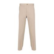 Beige Lin Bomullsblanding Slim Bukser