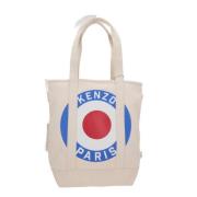 Beige Canvas Tote Bag med Kenzo Target Print