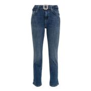 Straight Jeans med Rhinestone Belte