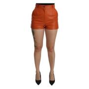 Oransje Skinn Høy Midje Mini Shorts