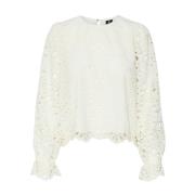 Brodert Bluse med Lange Ermer