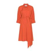 Gulrot Orange Poplin Kjole Box-Pleat Detalj