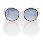 Hvite runde solbriller med blåtonede linser