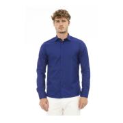 Blå Polyester Skjorte med Italiensk Krage