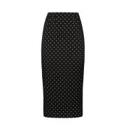 Sort Polka Dot Silke Midi Skjørt