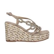 Flettet kile sandal med strass