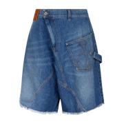 Blå Denim Bermuda Shorts med Frynser