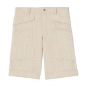 Beige Ull Shorts med Patch Detaljer