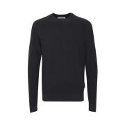 Mørk Marineblå Strukturert Crew Neck Strikkegenser