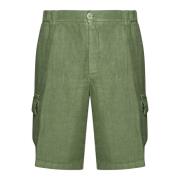 Grønn Lin Cargo Shorts