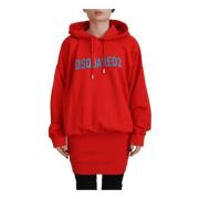 Rød Logo Print Bomull Hoodie