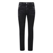 Slitt Slim-fit Svarte Jeans