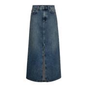 Elegant Denim Lang Splitt Skjørt Blå