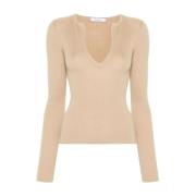 Beige Cashmere-Silk V-Neck Sweater