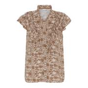 Riana Shirt Sand Bluse med Rysjermer