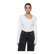 Rib Triangle Neck Top - Hvit