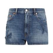 Medium Blue Denim Brodert Bermuda Shorts