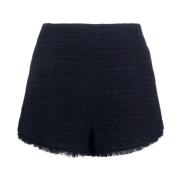 Navy Tweed Shorts Frynsekant