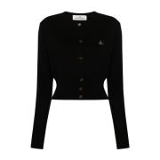 Sort Cropped Cardigan med Orb Logo Broderi