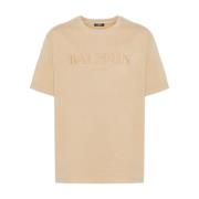 Beige Jersey Brodert Logo Rund Hals