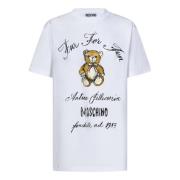 Hvit Teddy Bear Print Oversized T-skjorte