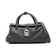 Stud Embellished Charcoal Grey Leather Bag