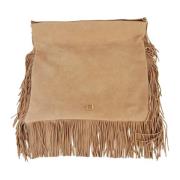 Suede Fringed Skulderveske med Glidelås