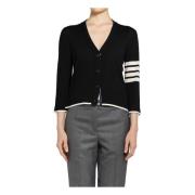 Sort V-hals Cardigan med 4-Bar Stripe