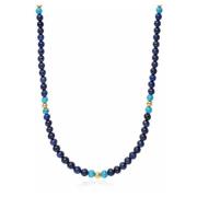 Beaded Necklace with Blue Lapis, Turquoise, and Gold