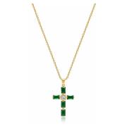 Womens Green CZ Cross Necklace