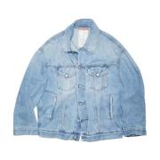 Blå Cropped Denim Jakke Yttertøy