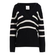 Striped Wool Cashmere V-Neck Sweater