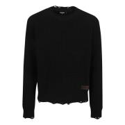 Svart Ull Crew Neck Genser