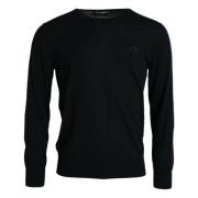 Blå Cashmere Bee Crewneck Genser