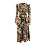 Blomster Paisley Print Midi Kjole