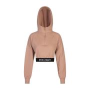 Rosa Crop Hoodie med Logo Band