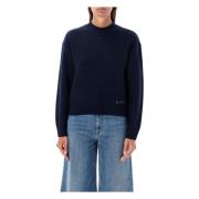 Navy Strikket Esther Crew Neck Genser