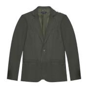 Grønn Linen-Blend Blazer Knapp-Front