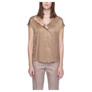 Trykt Beige Bluse Kort Erme