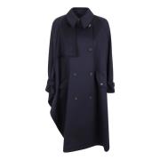 Blå Ull Gabardine Trenchcoat