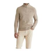 Beige Half Zip Sweater med Logo