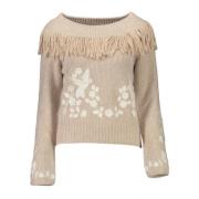 Beige Genser med Broderi for Kvinner