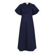 Navy Poplin Maxi Kjole