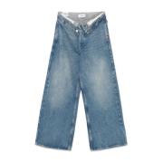 Indigo Blå Denim Wide Leg Jeans