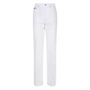 Hvit Wide Leg Jeans Metall Logo