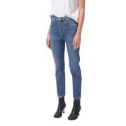 High Rise Straight Crop Jeans i Silence