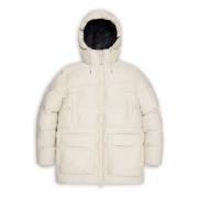 Beige Lang Puffer Cargo Jakke