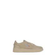 Beige Skinn Sneakers med Logo Detaljer