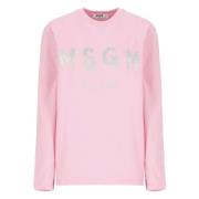 Rosa Glitter Logo Crew Neck T-skjorte