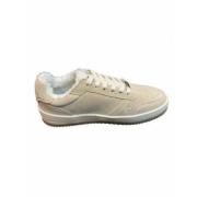 Beige Low-Top Eco-Fur Sneakers